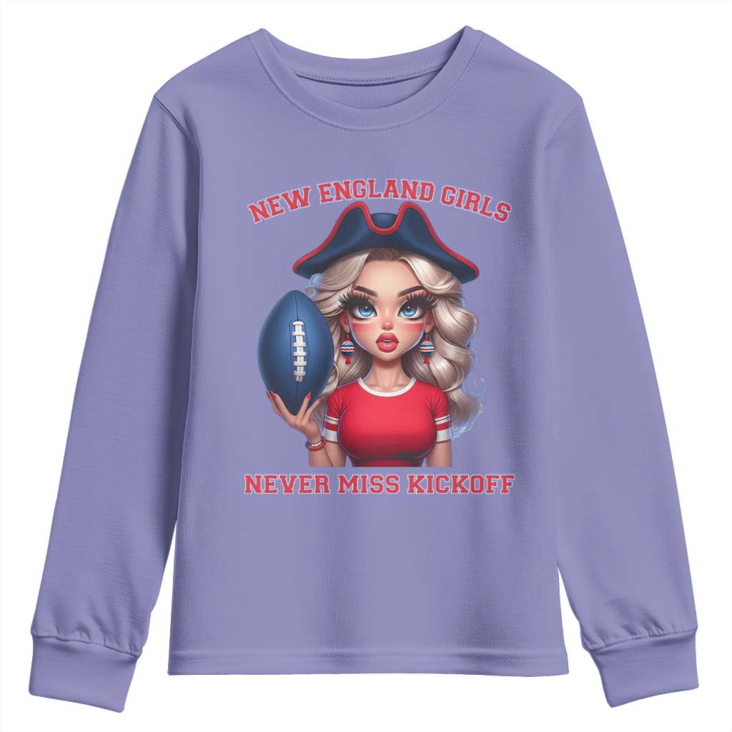 Funny East Coast Football Girl Fan Youth Sweatshirt NE Girls Never Miss Kickoff TS12 Violet Print Your Wear