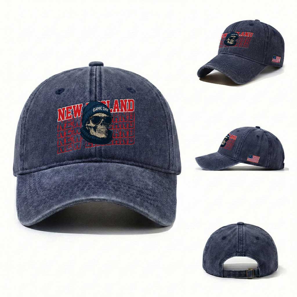Gothic NE Football Fan Washed Cotton Baseball Cap Game Day Lover Gift TS12 Washed Cap Universal Fit Navy Print Your Wear