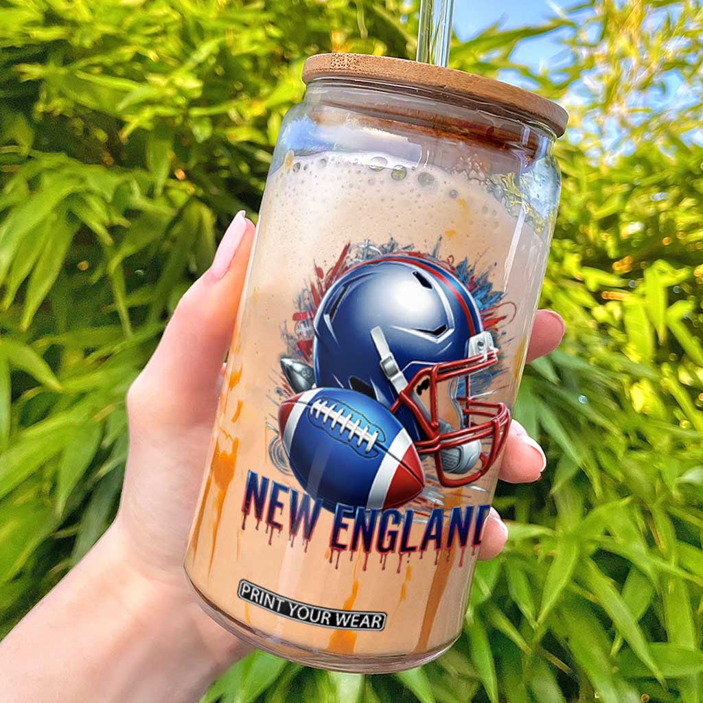 NE Football Spirit Glass Can Game Day Sports Fan Gift TS12 White Print Your Wear