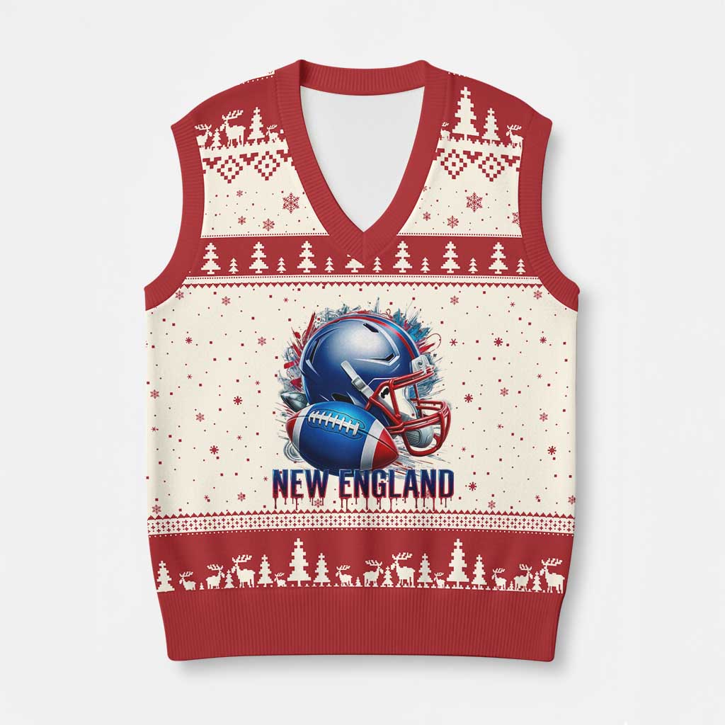 NE Football Spirit V-Neck Knit Sweater Vest Game Day Sports Fan Gift TS12 Beige Red Print Your Wear