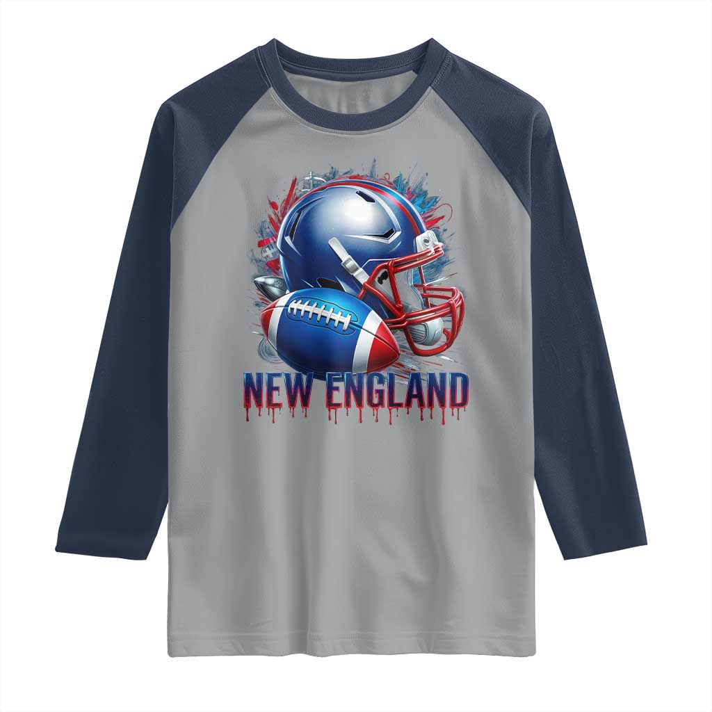 NE Football Spirit Raglan Shirt Game Day Sports Fan Gift TS12 Sport Gray Navy Print Your Wear