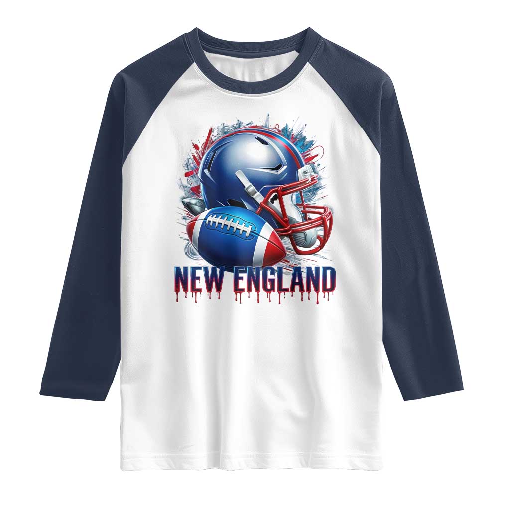 NE Football Spirit Raglan Shirt Game Day Sports Fan Gift TS12 White Navy Print Your Wear