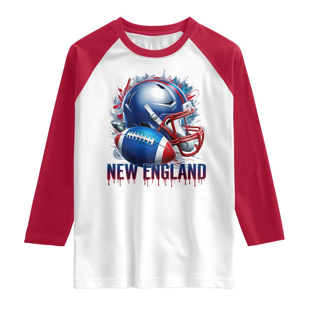 NE Football Spirit Raglan Shirt Game Day Sports Fan Gift TS12 White Red Print Your Wear