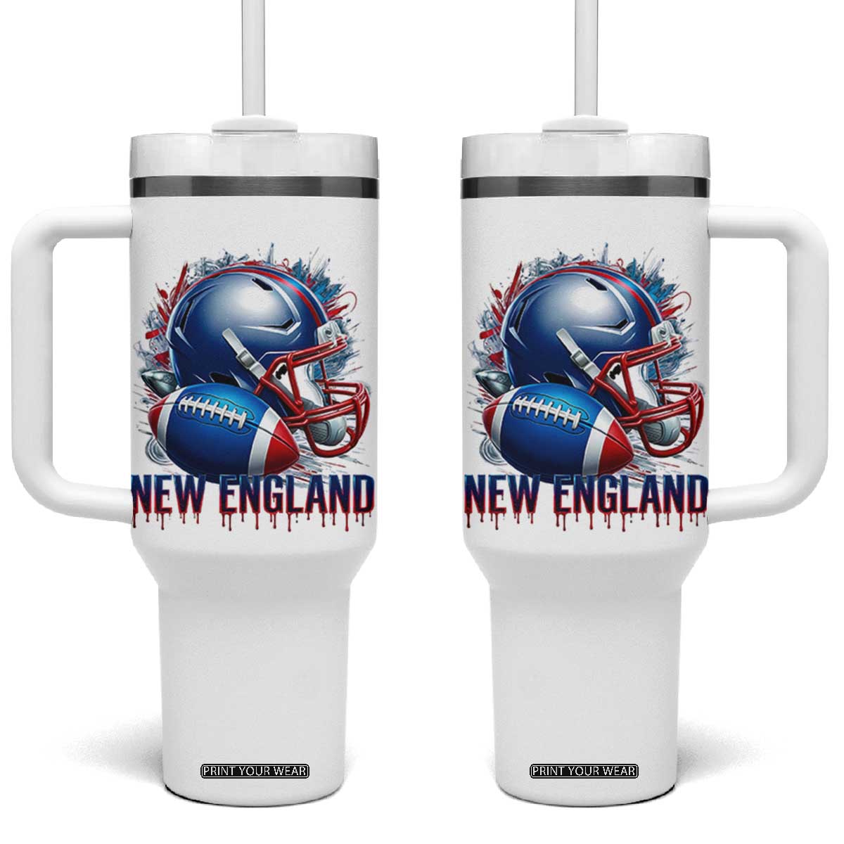 NE Football Spirit Tumbler With Handle Game Day Sports Fan Gift TS12 One Size: 40 oz White Print Your Wear