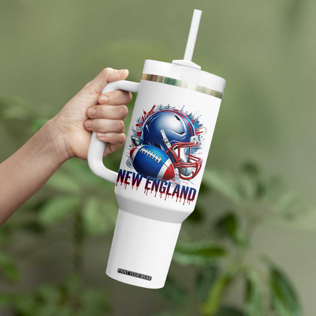 NE Football Spirit Tumbler With Handle Game Day Sports Fan Gift TS12 Print Your Wear