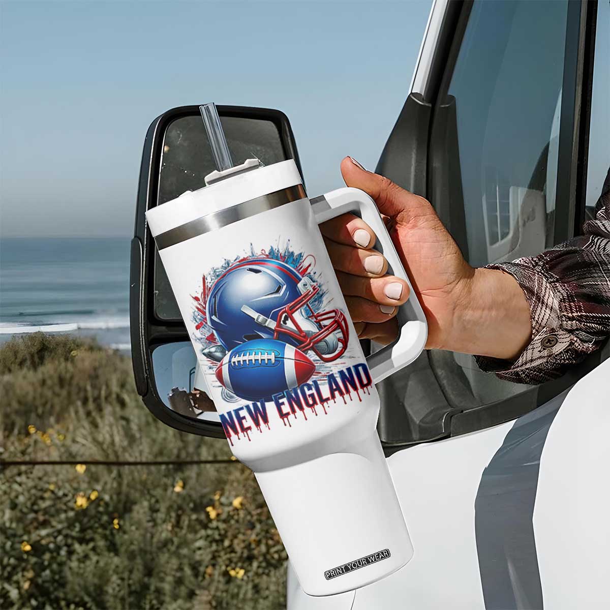 NE Football Spirit Tumbler With Handle Game Day Sports Fan Gift TS12 Print Your Wear