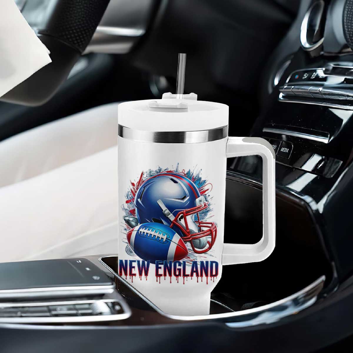 NE Football Spirit Tumbler With Handle Game Day Sports Fan Gift TS12 Print Your Wear