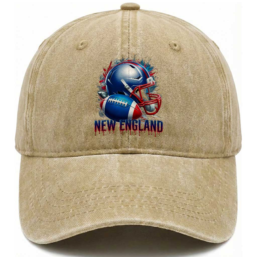NE Football Spirit Washed Cotton Baseball Cap Game Day Sports Fan Gift TS12 Print Your Wear