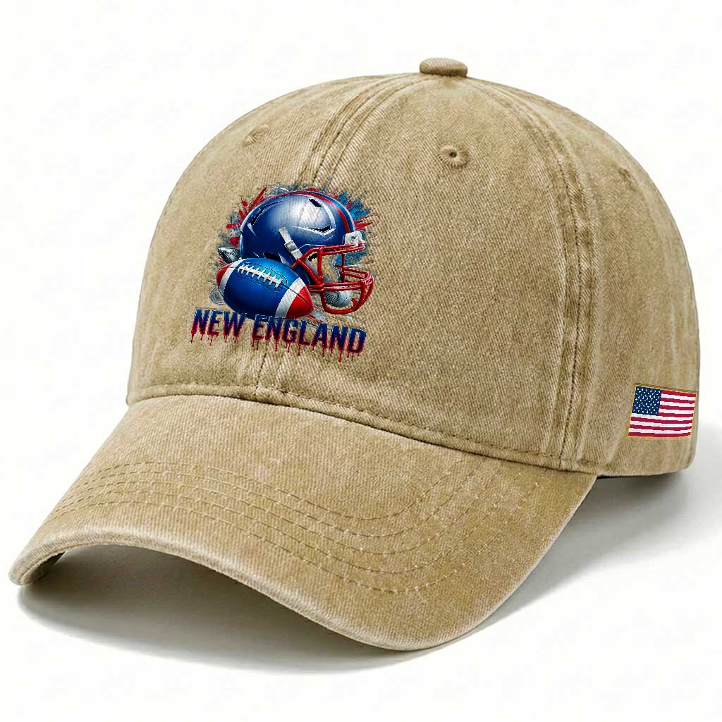 NE Football Spirit Washed Cotton Baseball Cap Game Day Sports Fan Gift TS12 Print Your Wear