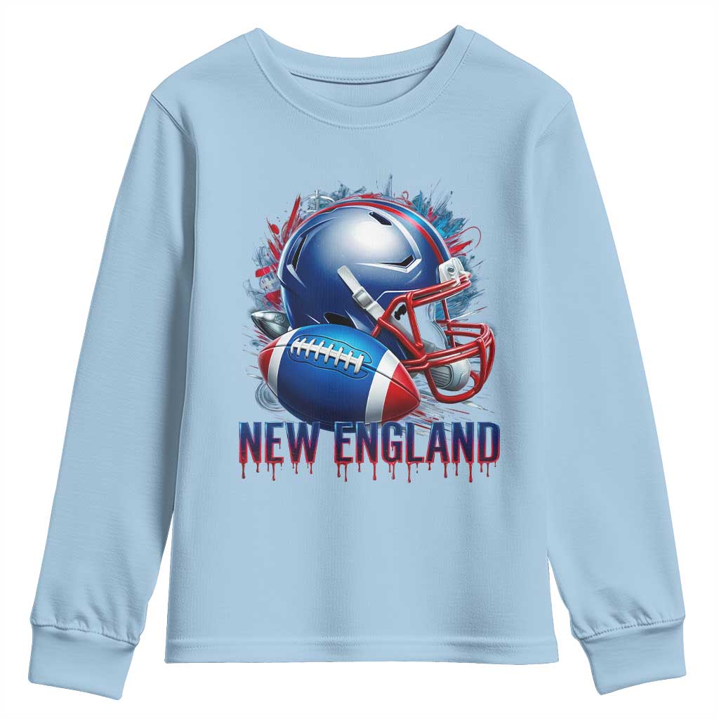NE Football Spirit Youth Sweatshirt Game Day Sports Fan Gift TS12 Light Blue Print Your Wear