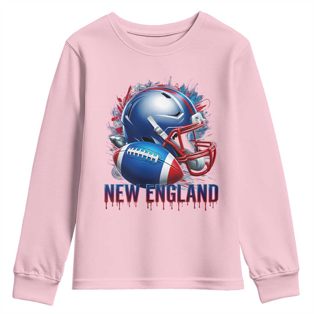 NE Football Spirit Youth Sweatshirt Game Day Sports Fan Gift TS12 Light Pink Print Your Wear