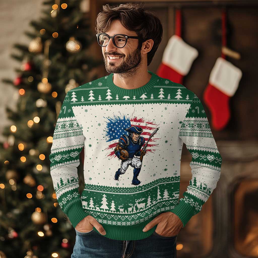 NE Football Fan Supporter Ugly Christmas Sweater American Flag Pride Gift TS12 Beige Green Print Your Wear