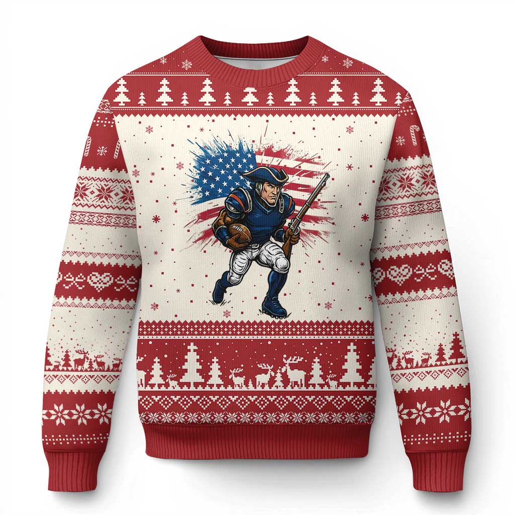 NE Football Fan Supporter Ugly Christmas Sweater American Flag Pride Gift TS12 Beige Red Print Your Wear