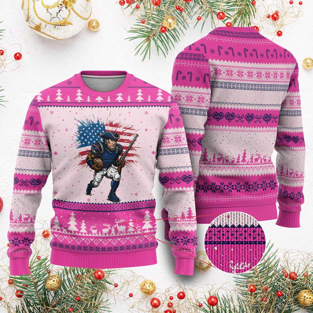 NE Football Fan Supporter Ugly Christmas Sweater American Flag Pride Gift TS12 Hot Pink Print Your Wear