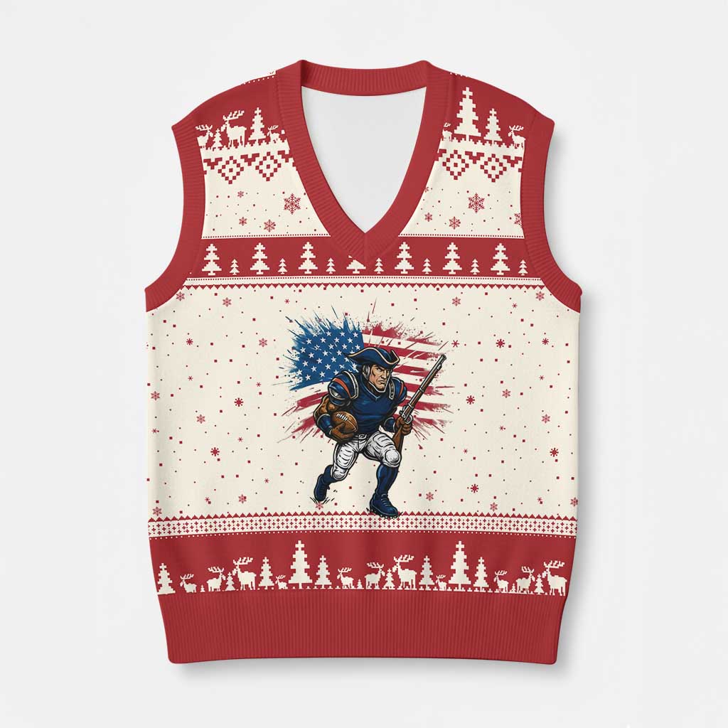 NE Football Fan Supporter V-Neck Knit Sweater Vest American Flag Pride Gift TS12 Beige Red Print Your Wear