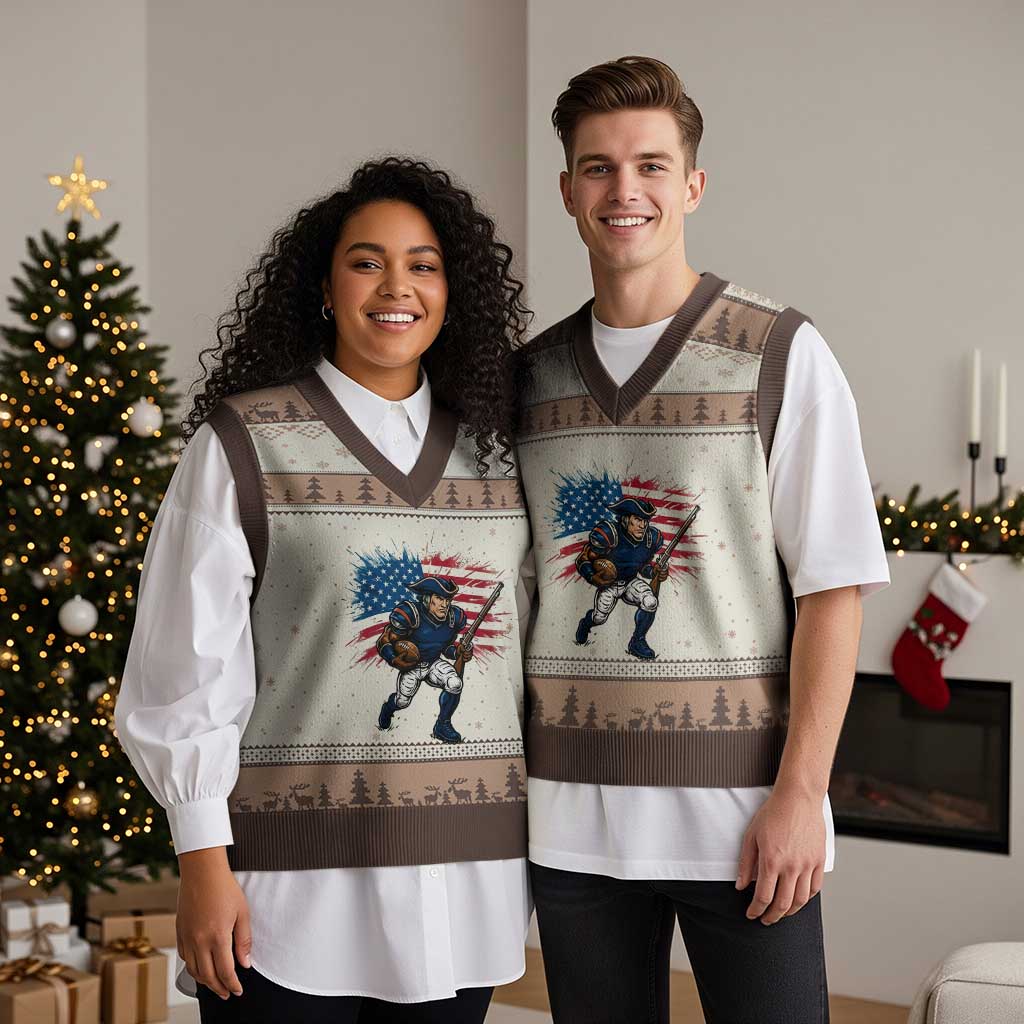 NE Football Fan Supporter V-Neck Knit Sweater Vest American Flag Pride Gift TS12 Mocha Mousse Print Your Wear