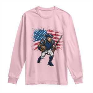 NE Football Fan Supporter Long Sleeve Shirt American Flag Pride Gift TS12 Light Pink Print Your Wear
