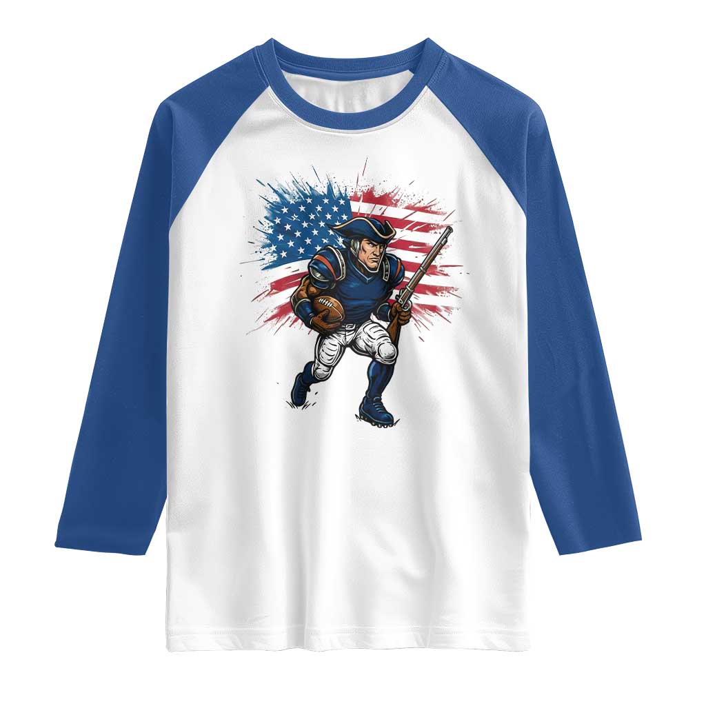 NE Football Fan Supporter Raglan Shirt American Flag Pride Gift TS12 White Royal Print Your Wear