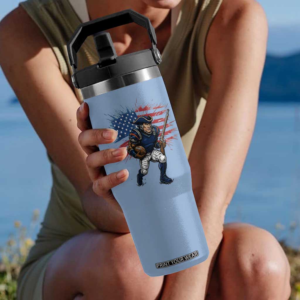 NE Football Fan Supporter Flip Straw Tumbler American Flag Pride Gift TS12 One Size: 30 oz Light Blue Print Your Wear