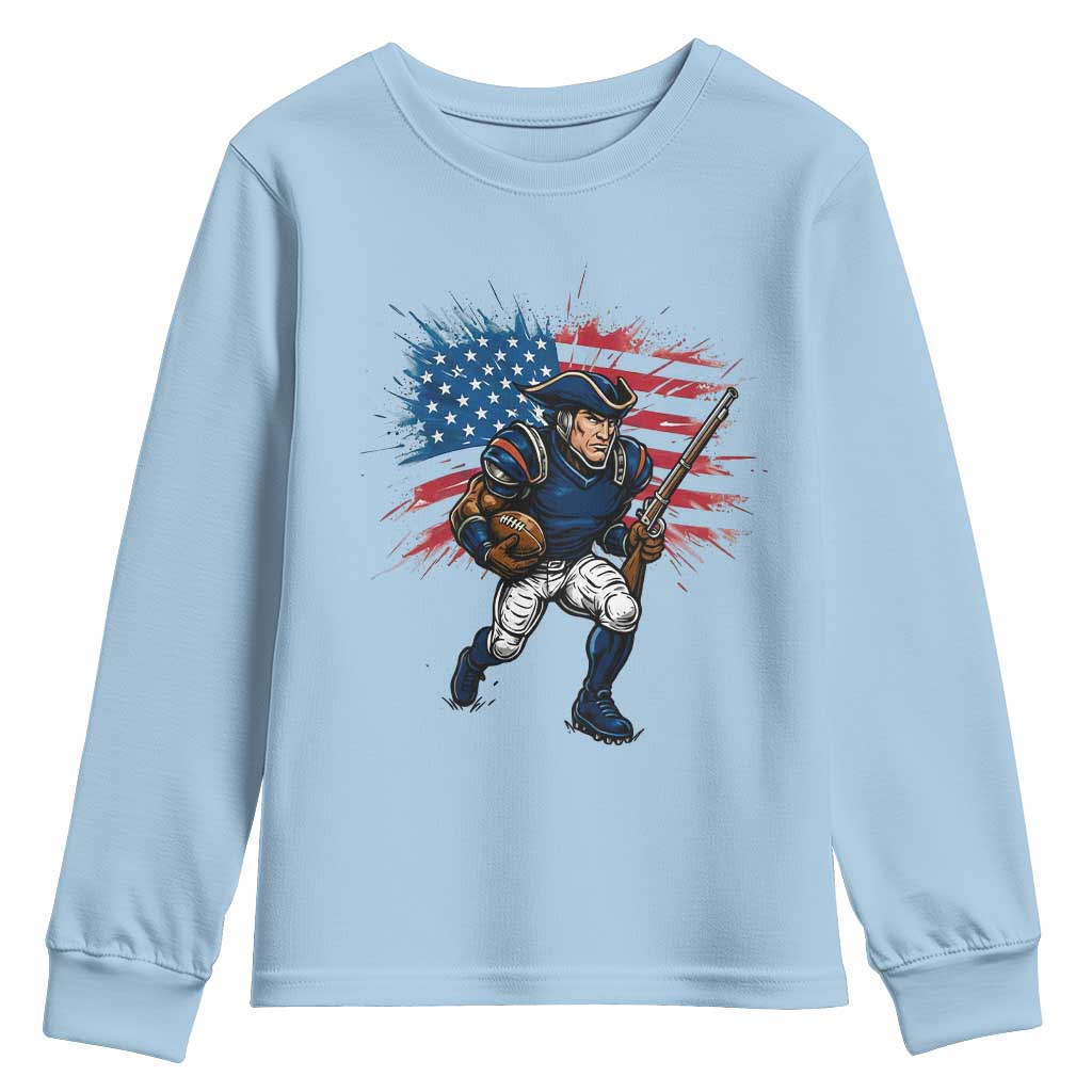 NE Football Fan Supporter Youth Sweatshirt American Flag Pride Gift TS12 Light Blue Print Your Wear
