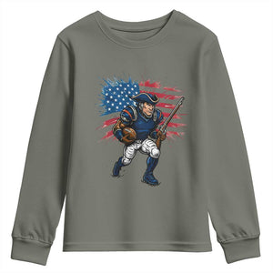 NE Football Fan Supporter Youth Sweatshirt American Flag Pride Gift TS12 Military Green Print Your Wear