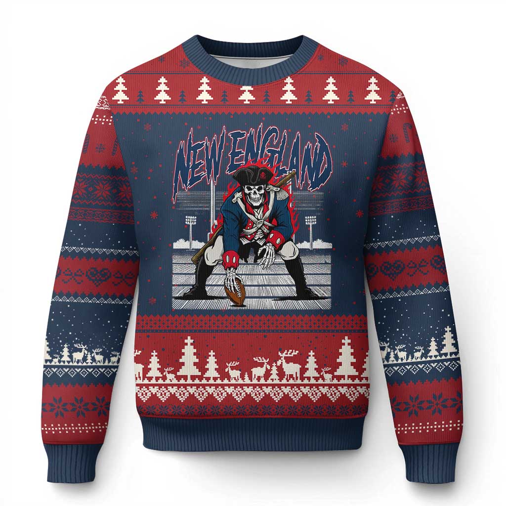 Gothic Skeleton Ugly Christmas Sweater NE Football Lover Gift TS12 Navy Red Print Your Wear