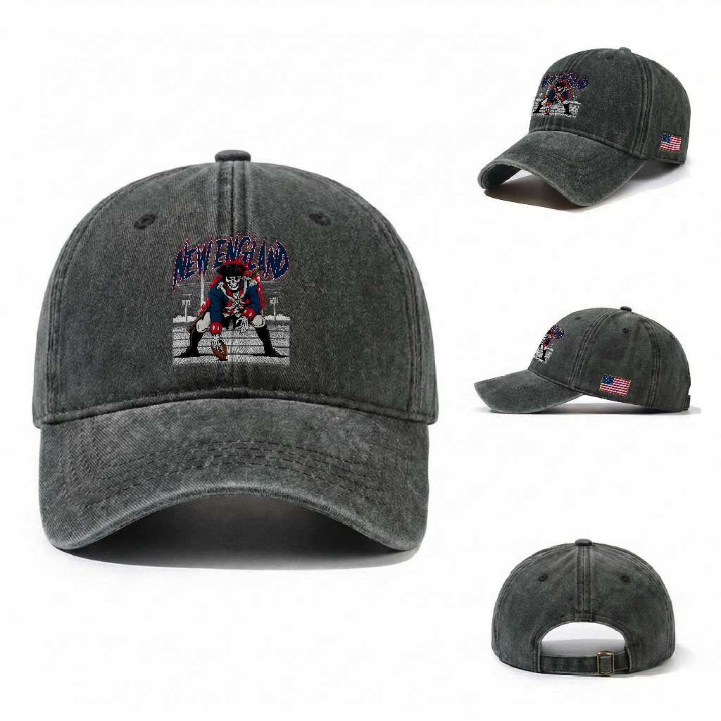 Gothic Skeleton Washed Cotton Baseball Cap NE Football Lover Gift TS12 Washed Cap Universal Fit Dark Green Print Your Wear