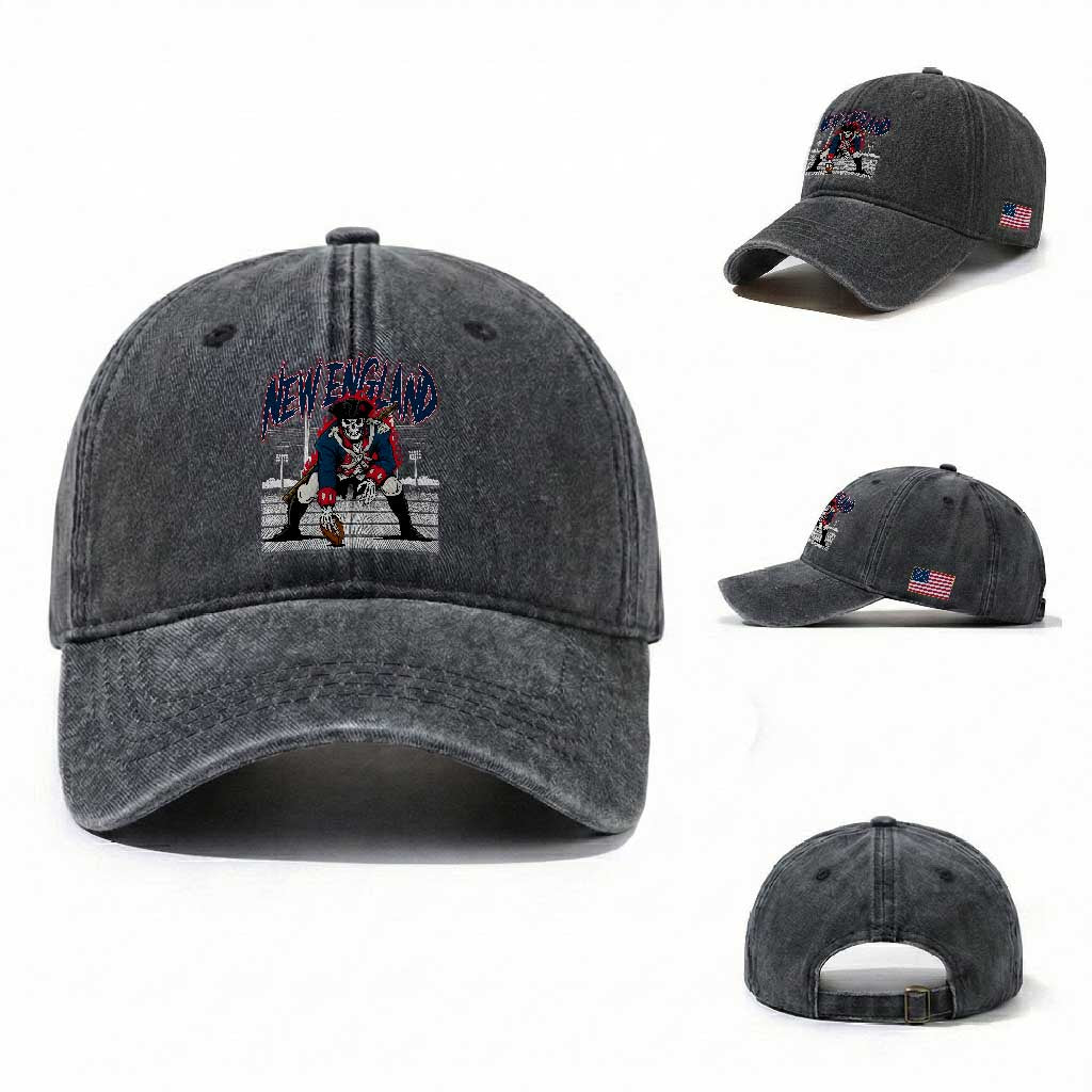 Gothic Skeleton Washed Cotton Baseball Cap NE Football Lover Gift TS12 Washed Cap Universal Fit Dark Gray Print Your Wear