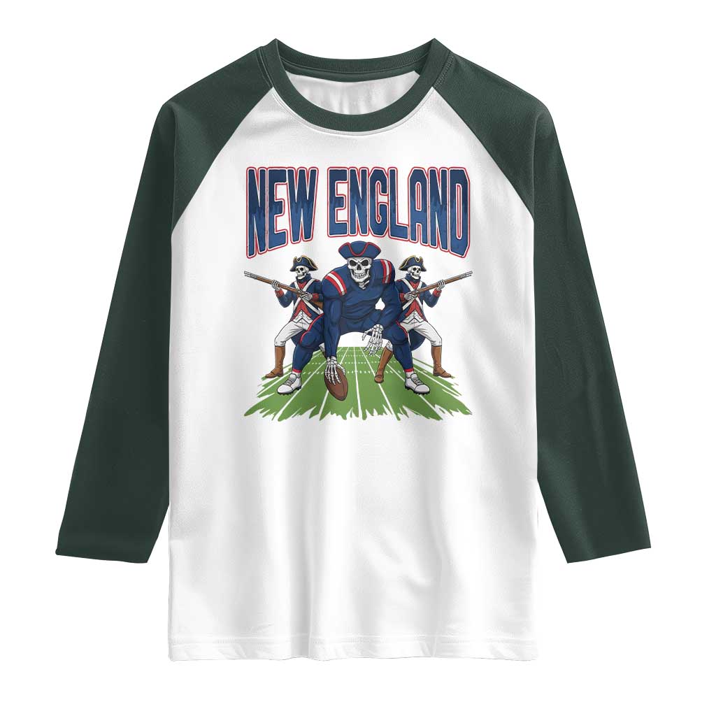 NE Gothic Skeleton Raglan Shirt Football Lover Gift TS12 White Dark Forest Green Print Your Wear