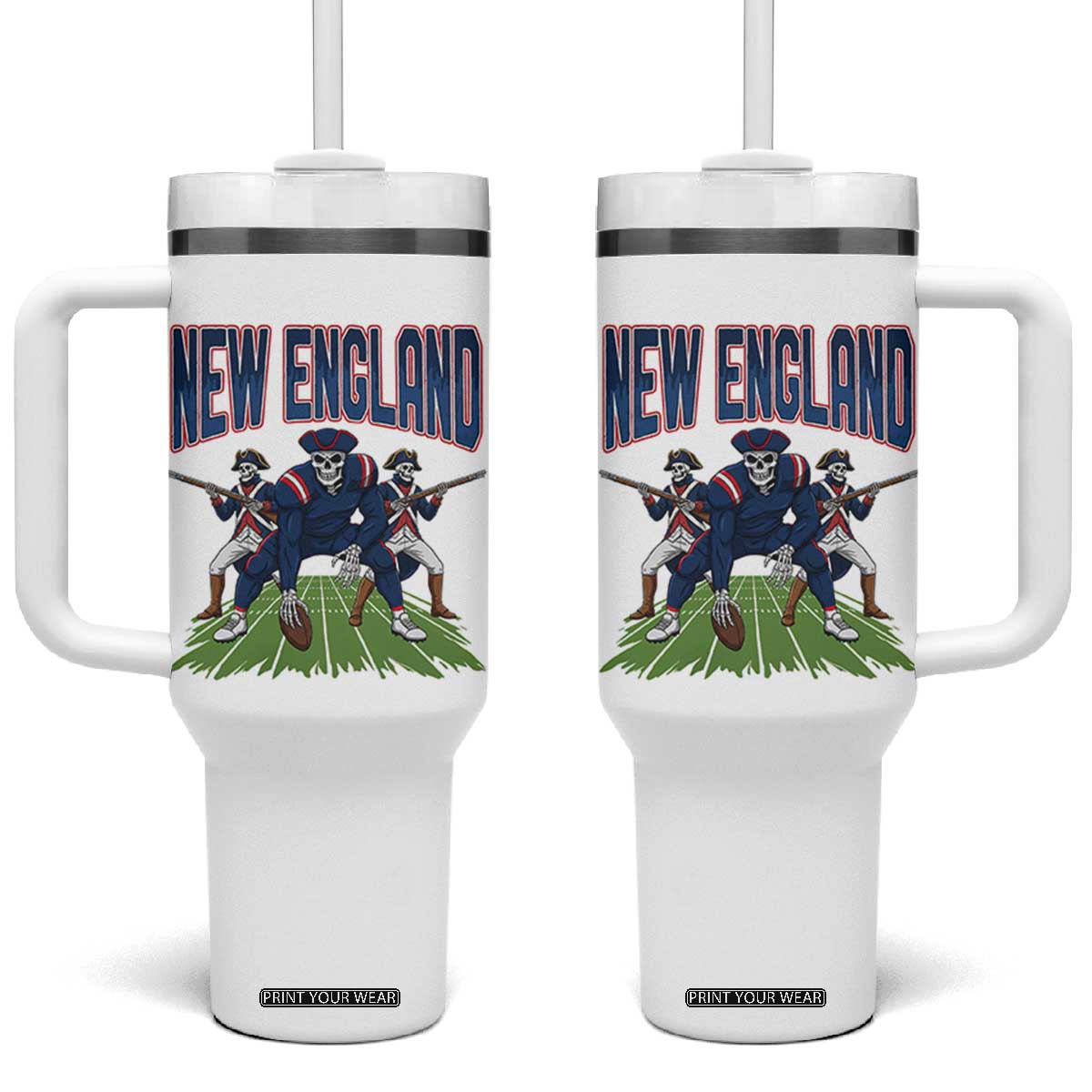 NE Gothic Skeleton Tumbler With Handle Football Lover Gift TS12 One Size: 40 oz White Print Your Wear