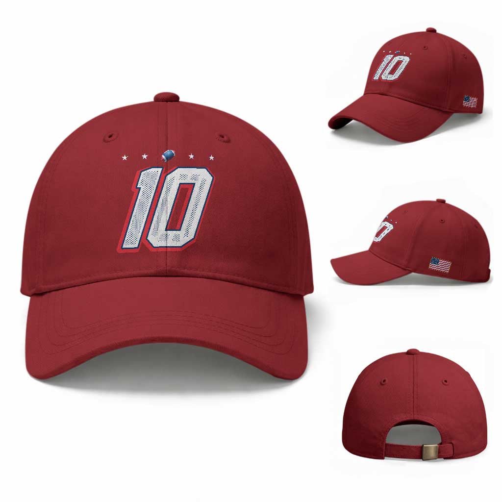 Football Quarterback Number 10 Baseball Cap Sport Lover Gift For NEF TS12 Baseball Cap Universal Fit Cherry Red Print Your Wear
