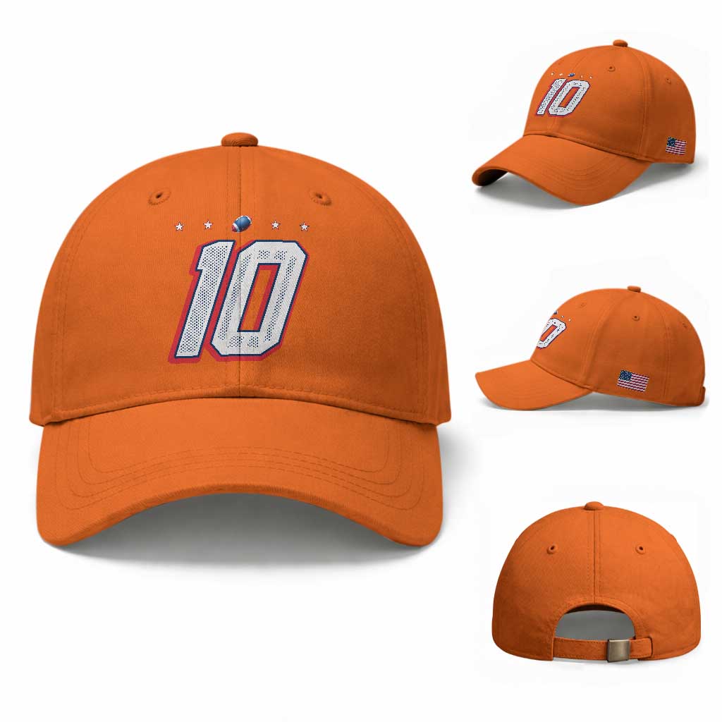 Football Quarterback Number 10 Baseball Cap Sport Lover Gift For NEF TS12 Baseball Cap Universal Fit Orange Print Your Wear