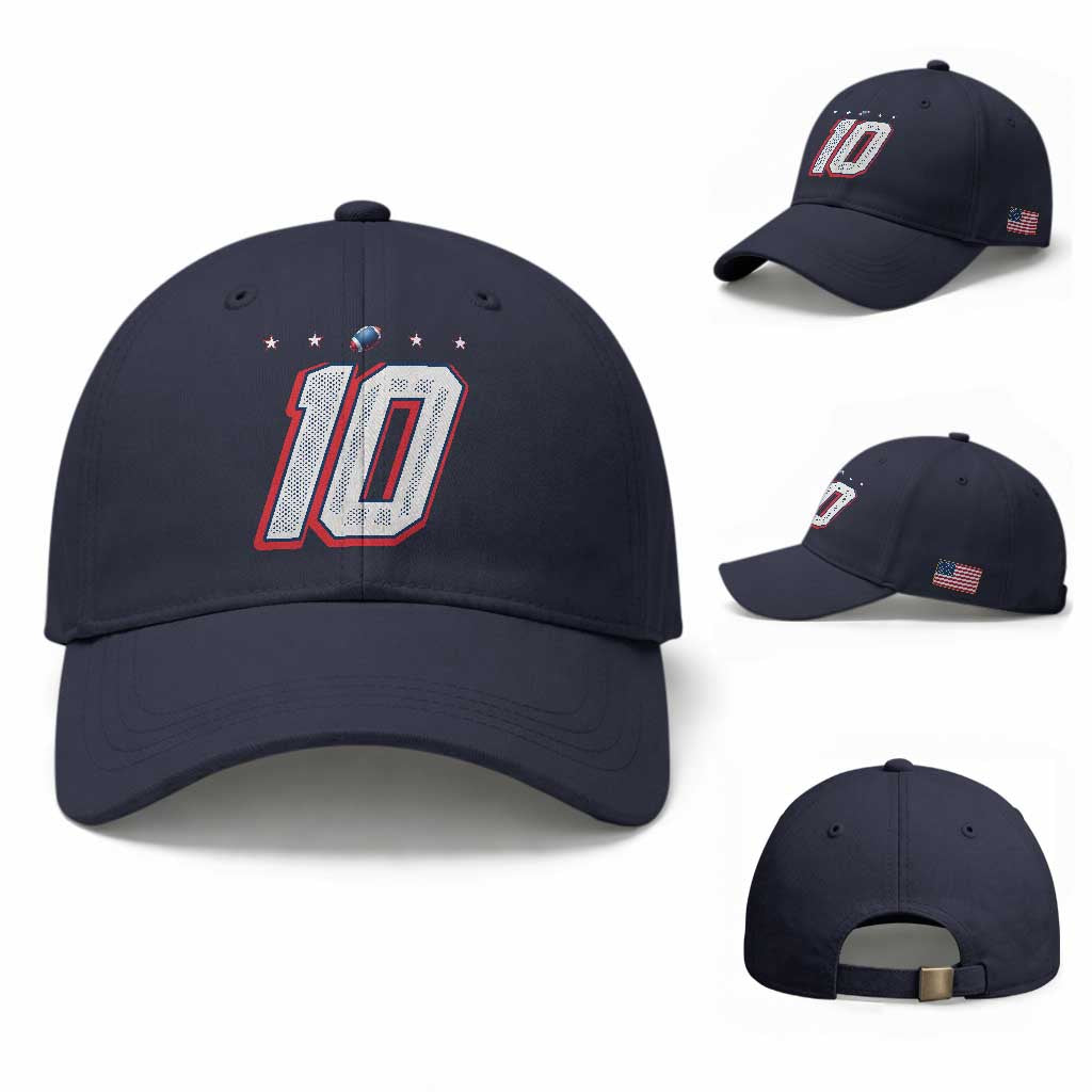 Football Quarterback Number 10 Baseball Cap Sport Lover Gift For NEF TS12 Baseball Cap Universal Fit Navy Print Your Wear
