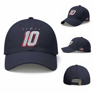 Football Quarterback Number 10 Baseball Cap Sport Lover Gift For NEF TS12 Baseball Cap Universal Fit Navy Print Your Wear