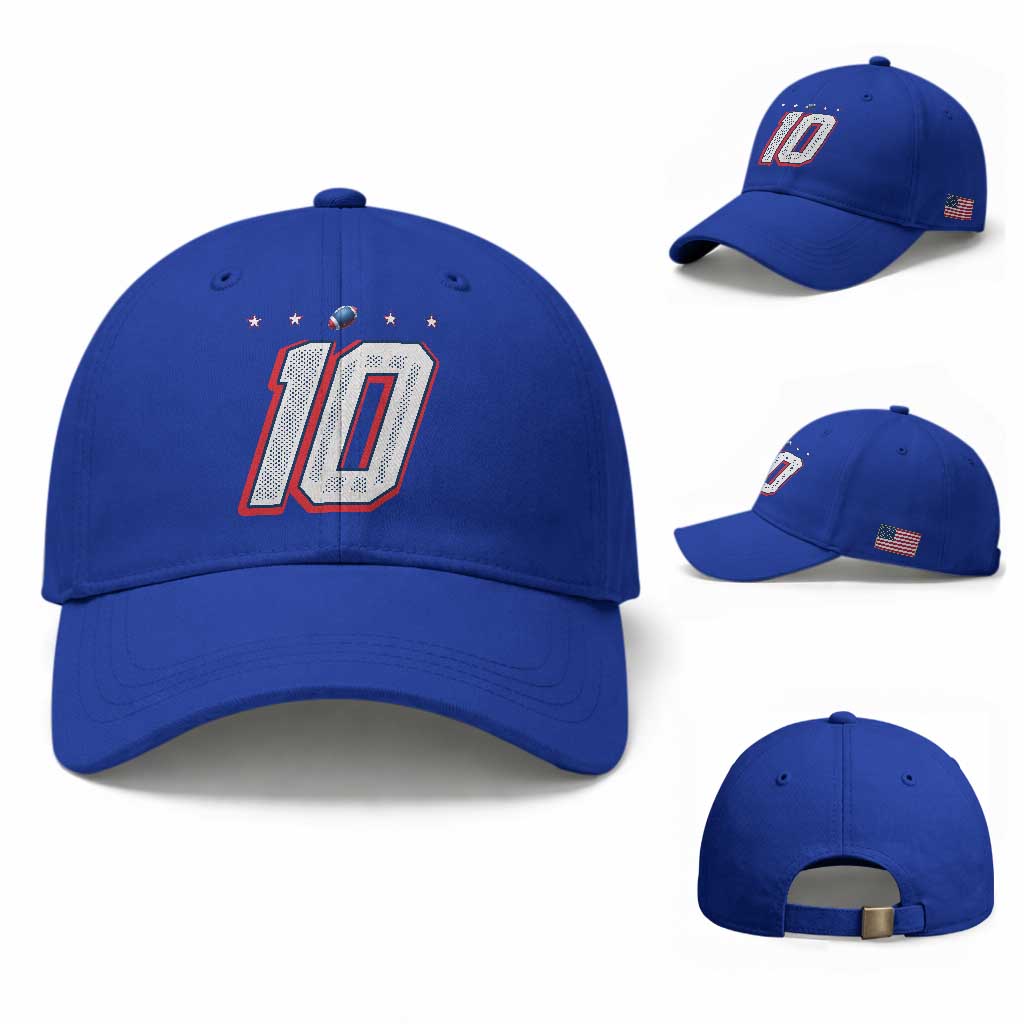 Football Quarterback Number 10 Baseball Cap Sport Lover Gift For NEF TS12 Baseball Cap Universal Fit Royal Blue Print Your Wear