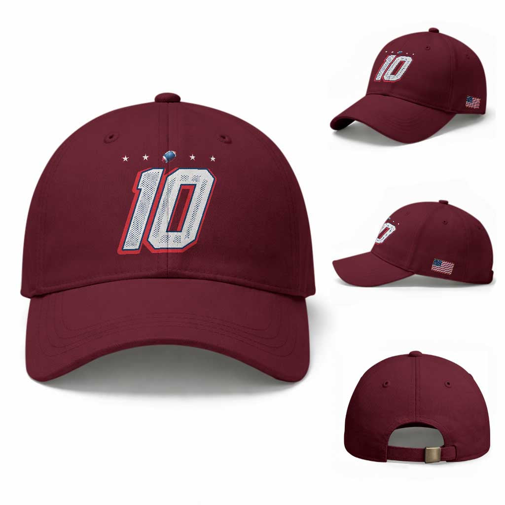 Football Quarterback Number 10 Baseball Cap Sport Lover Gift For NEF TS12 Baseball Cap Universal Fit Maroon Print Your Wear