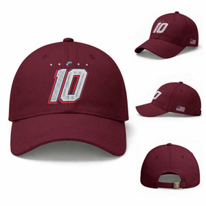 Football Quarterback Number 10 Baseball Cap Sport Lover Gift For NEF TS12 Baseball Cap Universal Fit Maroon Print Your Wear