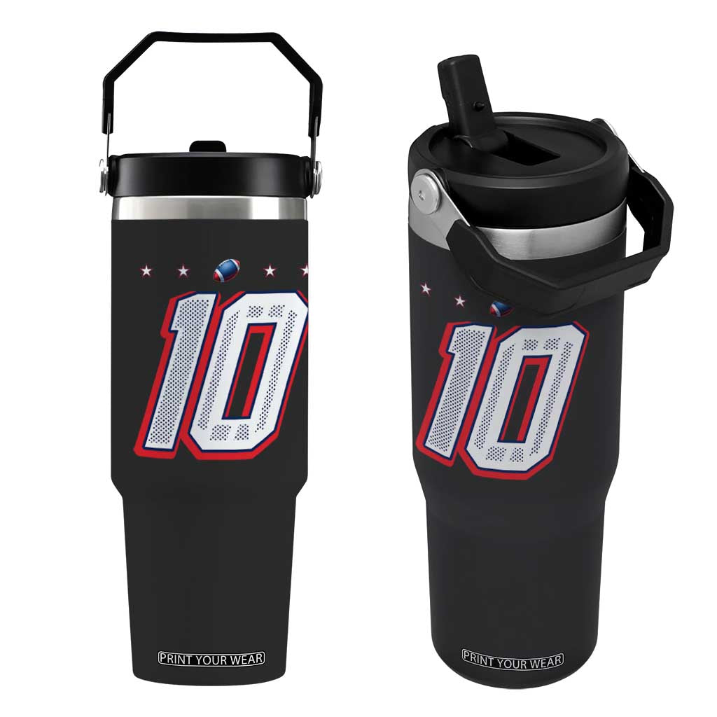 Football Quarterback Number 10 Flip Straw Tumbler Sport Lover Gift For NEF TS12 One Size: 30 oz Black Print Your Wear