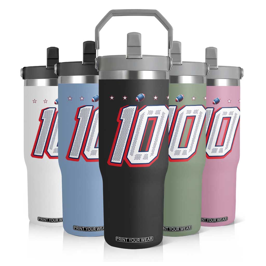 Football Quarterback Number 10 Flip Straw Tumbler Sport Lover Gift For NEF TS12 Print Your Wear