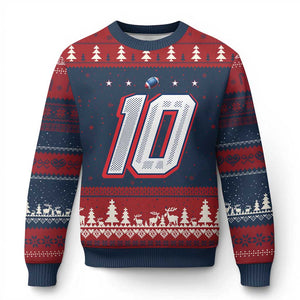 Football Quarterback Number 10 Ugly Christmas Sweater Sport Lover Gift For NEF TS12 Navy Red Print Your Wear