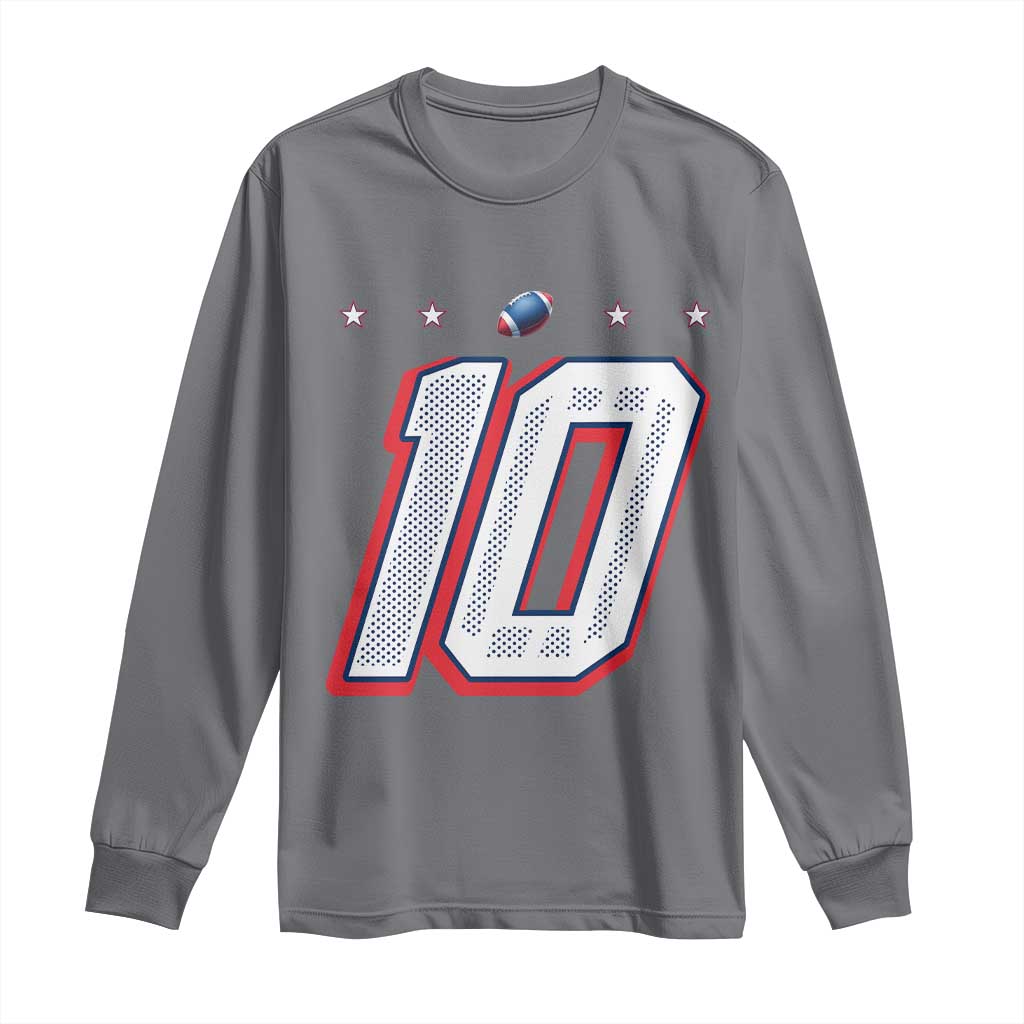 Football Quarterback Number 10 Long Sleeve Shirt Sport Lover Gift For New England Fan TS12 Charcoal Print Your Wear