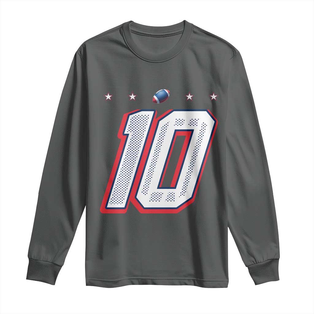 Football Quarterback Number 10 Long Sleeve Shirt Sport Lover Gift For New England Fan TS12 Dark Heather Print Your Wear
