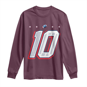 Football Quarterback Number 10 Long Sleeve Shirt Sport Lover Gift For New England Fan TS12 Maroon Print Your Wear