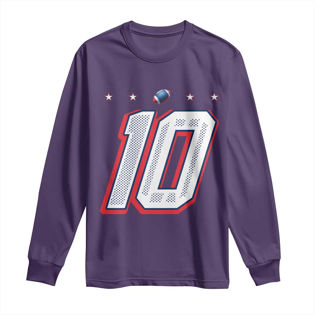 Football Quarterback Number 10 Long Sleeve Shirt Sport Lover Gift For New England Fan TS12 Purple Print Your Wear