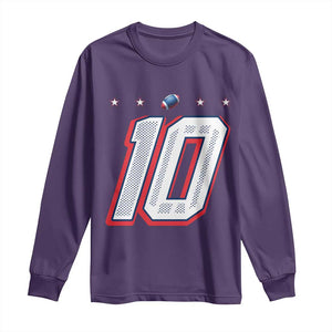 Football Quarterback Number 10 Long Sleeve Shirt Sport Lover Gift For New England Fan TS12 Purple Print Your Wear
