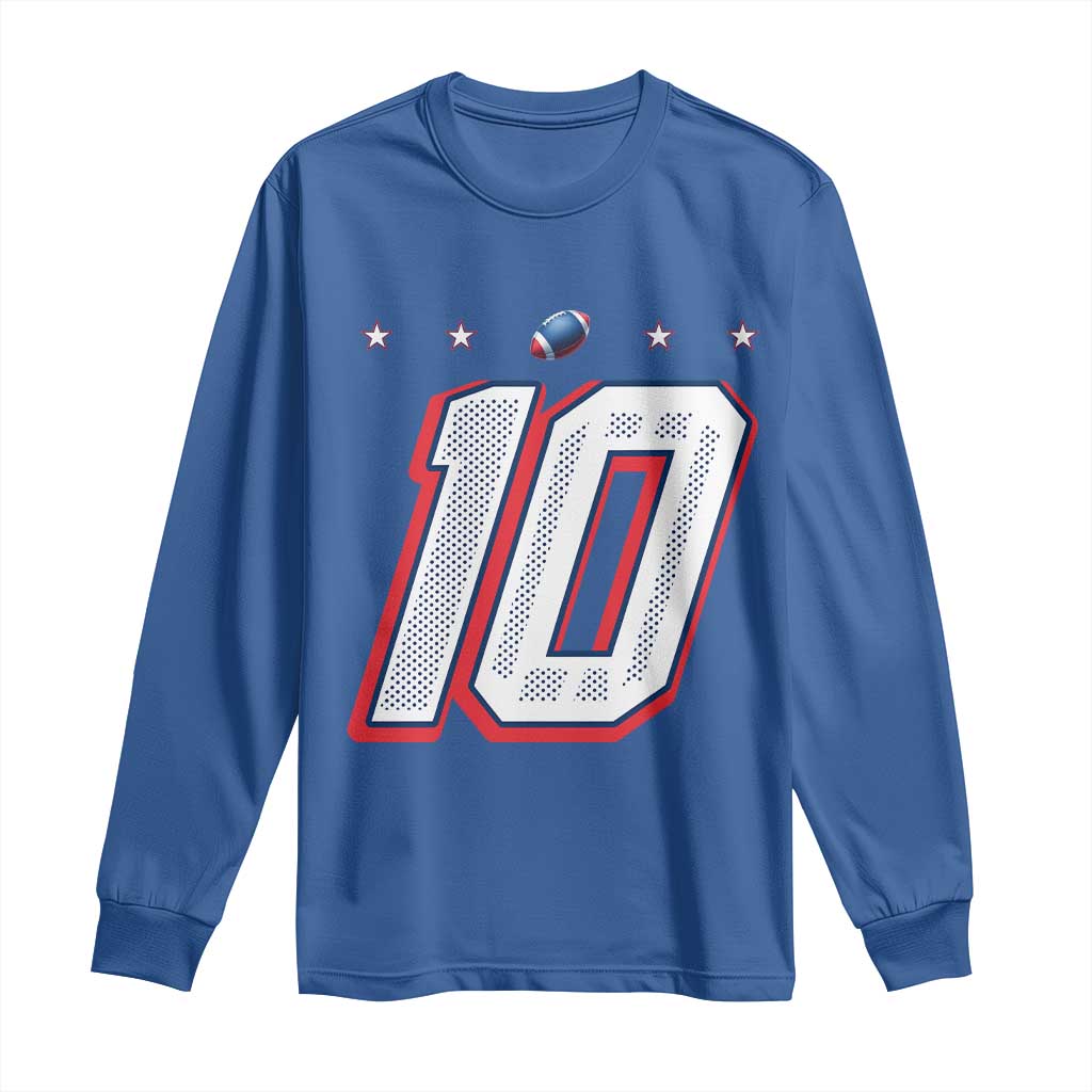 Football Quarterback Number 10 Long Sleeve Shirt Sport Lover Gift For New England Fan TS12 Royal Blue Print Your Wear