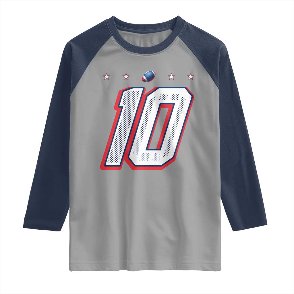Football Quarterback Number 10 Raglan Shirt Sport Lover Gift For NEF TS12 Sport Gray Navy Print Your Wear