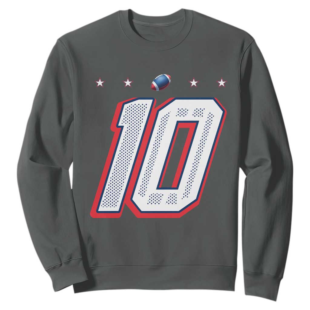 Football Quarterback Number 10 Sweatshirt Sport Lover Gift For NEF TS12 Dark Heather Print Your Wear