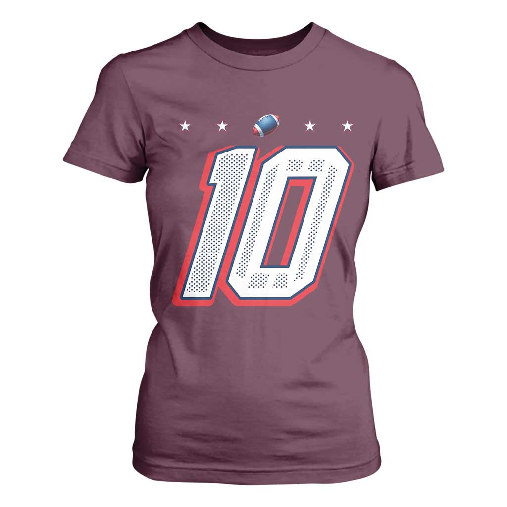 Football Quarterback Number 10 T Shirt For Women Sport Lover Gift For NEF TS12 Maroon Print Your Wear