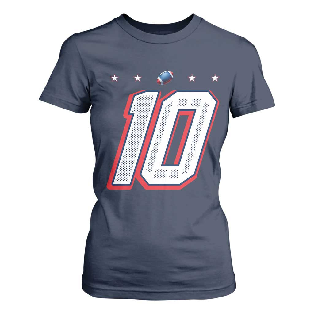 Football Quarterback Number 10 T Shirt For Women Sport Lover Gift For NEF TS12 Navy Print Your Wear